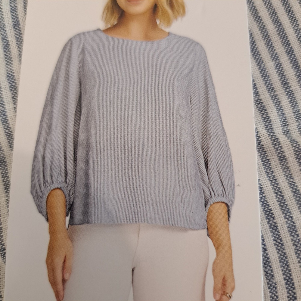 Matty M Womens Blouse Large Blue NWT Linen Blend Stripe 1786-224